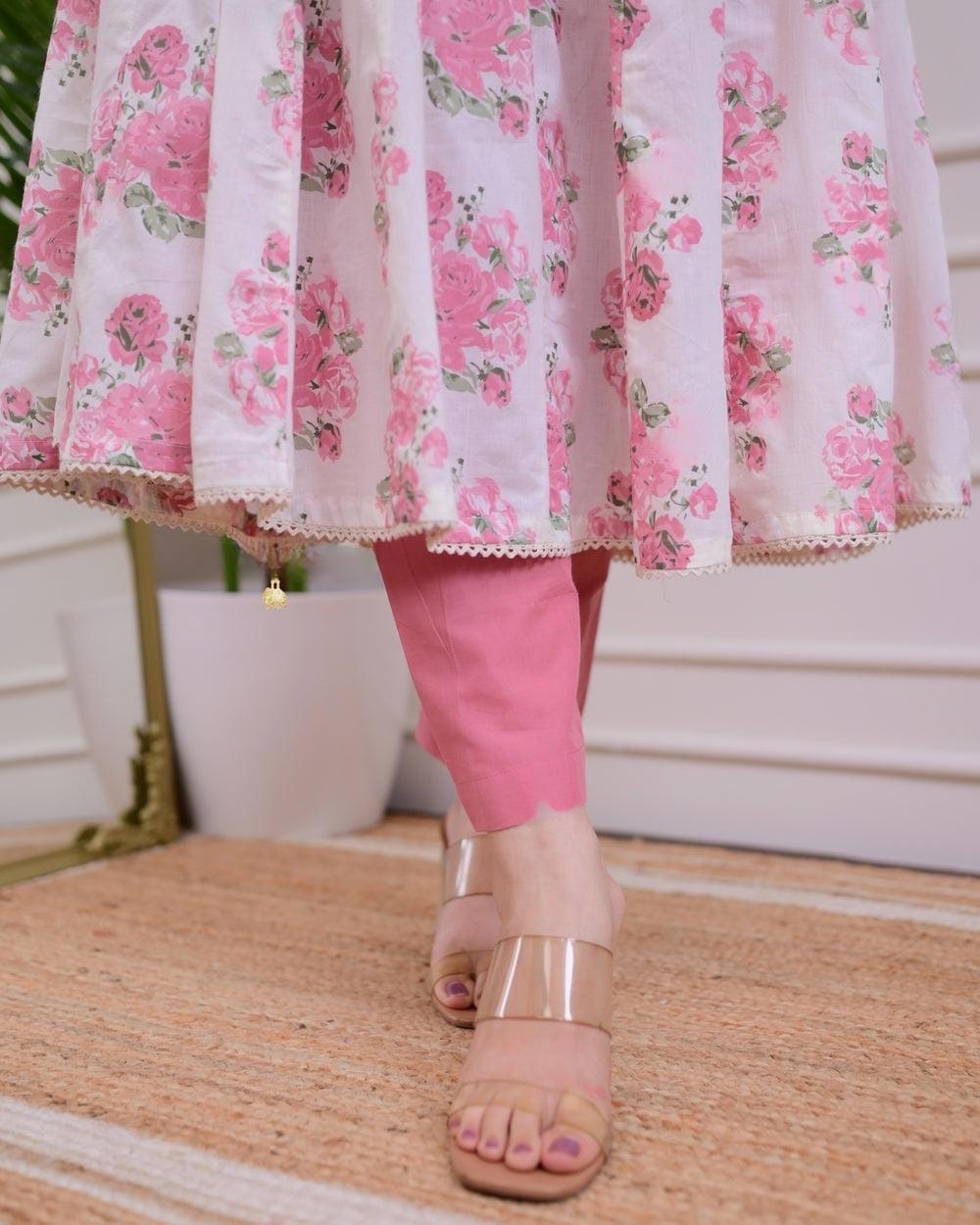 Cotton Angrakha Kurti Pant Set with Kota Doria Dupatta