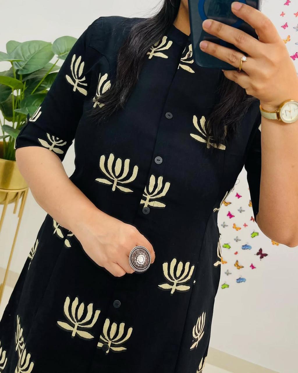 Discharge Print A-Line Co-ord Set in Premium Cotton with Side Pocket