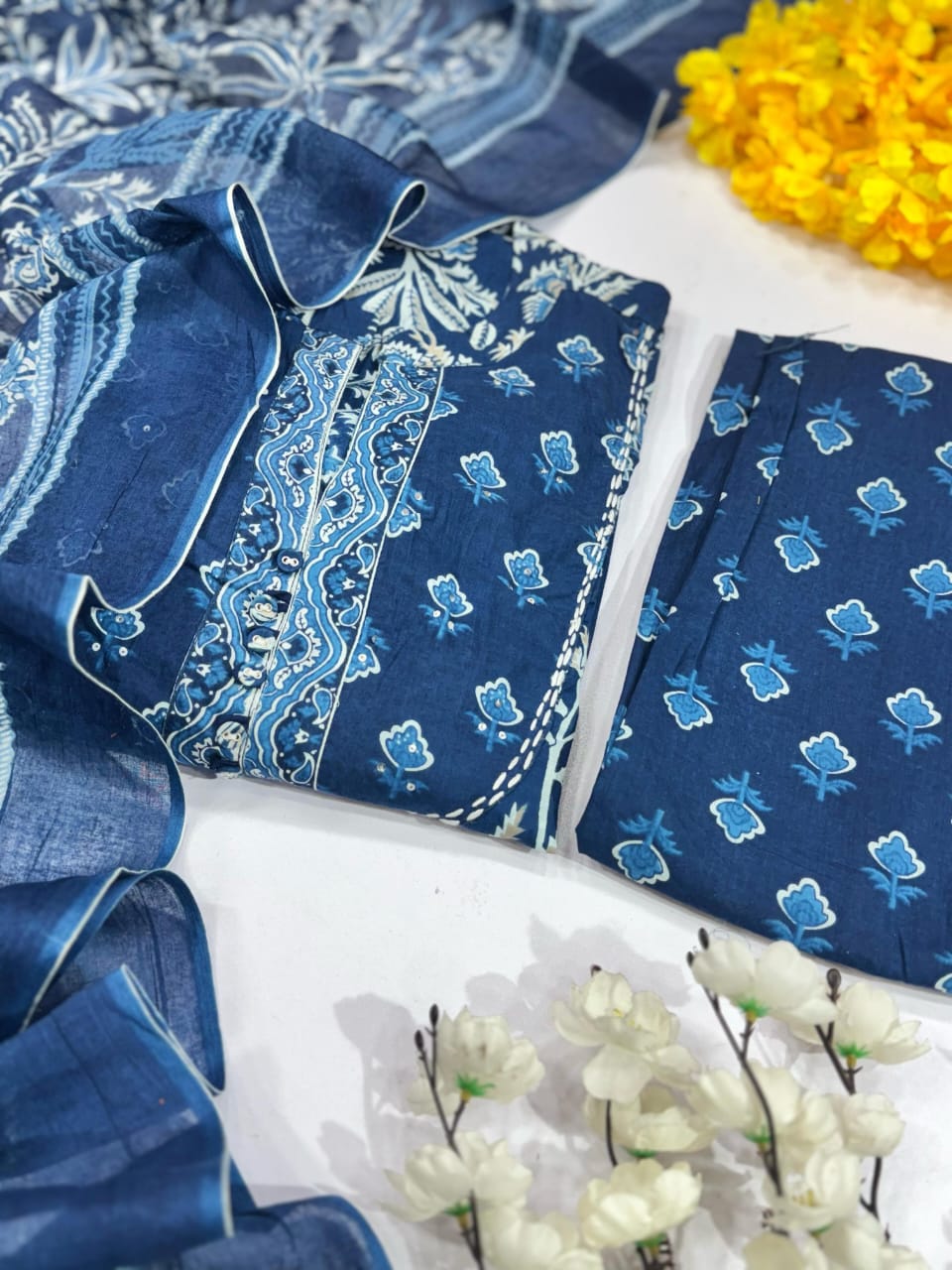 Mirror Work Anarkali Suit Set in Pure Cotton with Dual Pockets