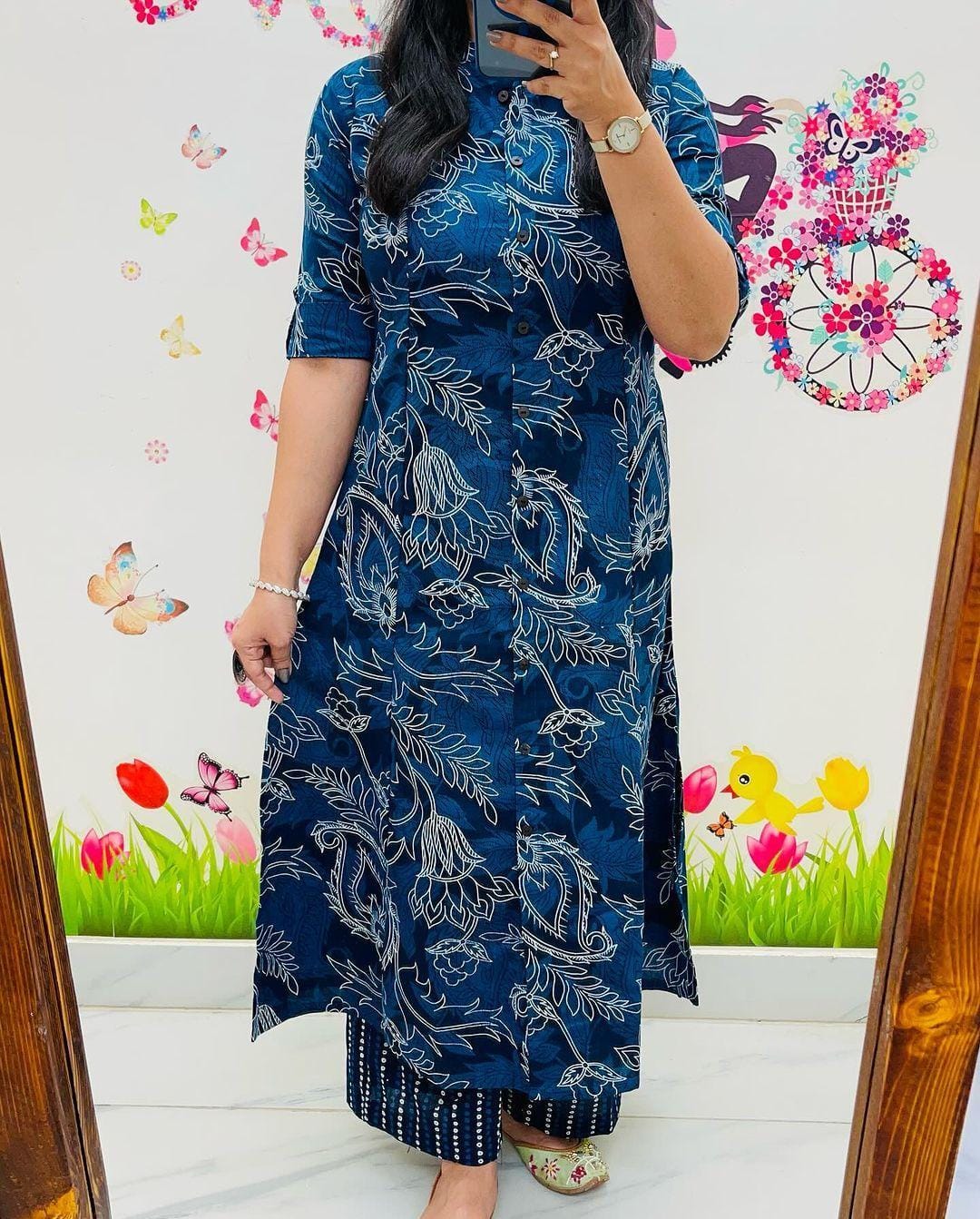 Abstract Floral Fine Cotton Kurti & Palazzo Co-ord Set – Effortless Summer Chic