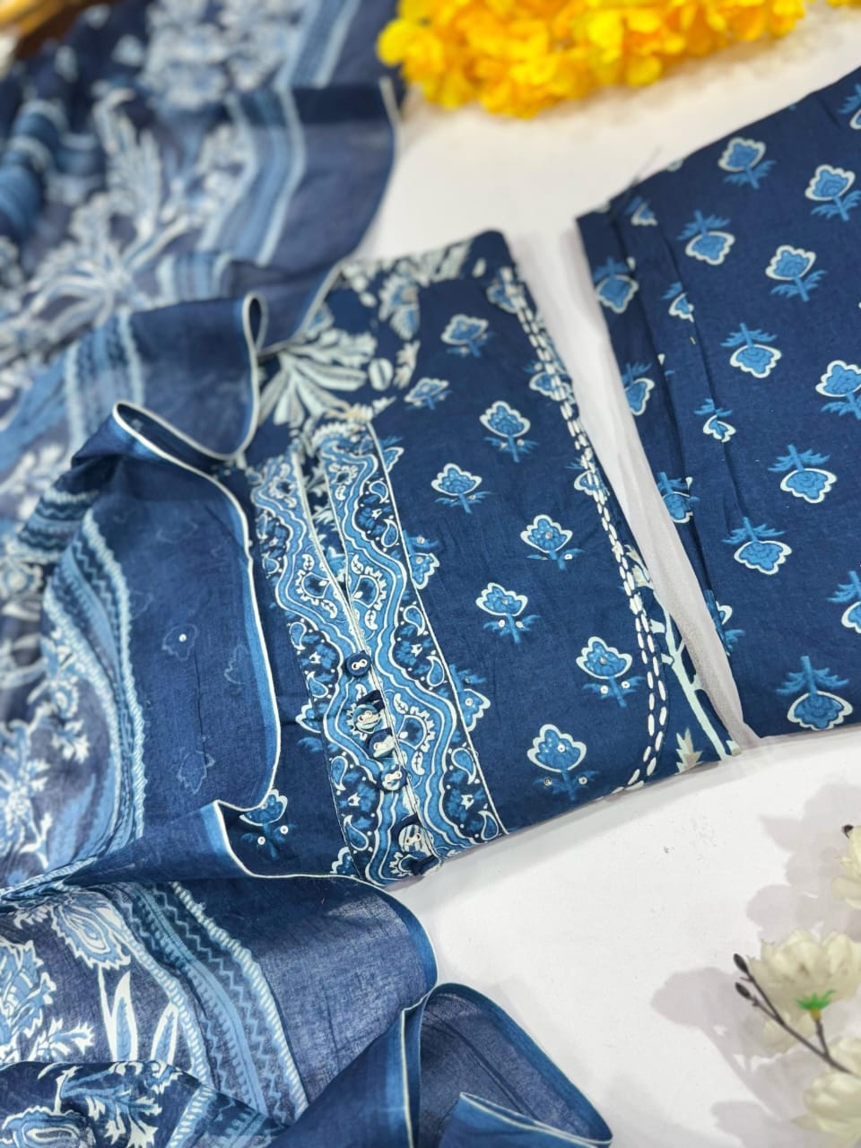 Mirror Work Anarkali Suit Set in Pure Cotton with Dual Pockets