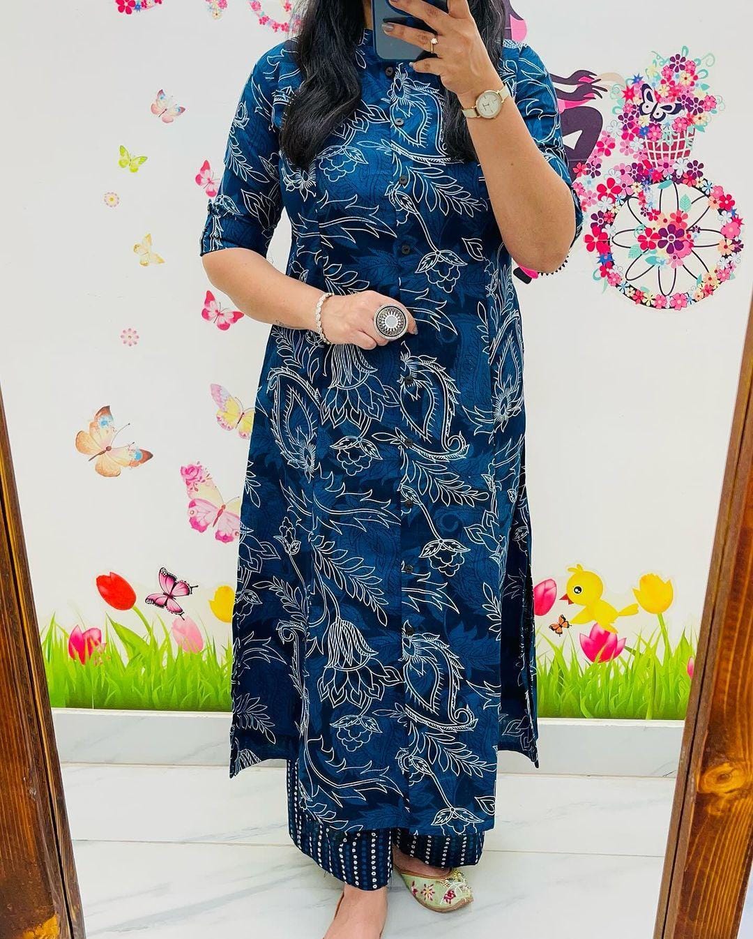 Abstract Floral Fine Cotton Kurti & Palazzo Co-ord Set – Effortless Summer Chic