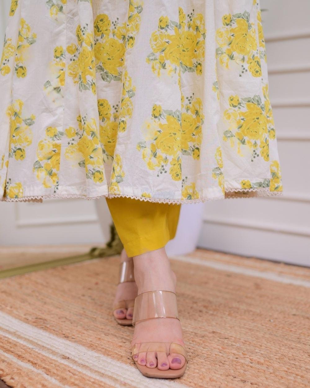 Cotton Angrakha Kurti Pant Set with Kota Doria Dupatta