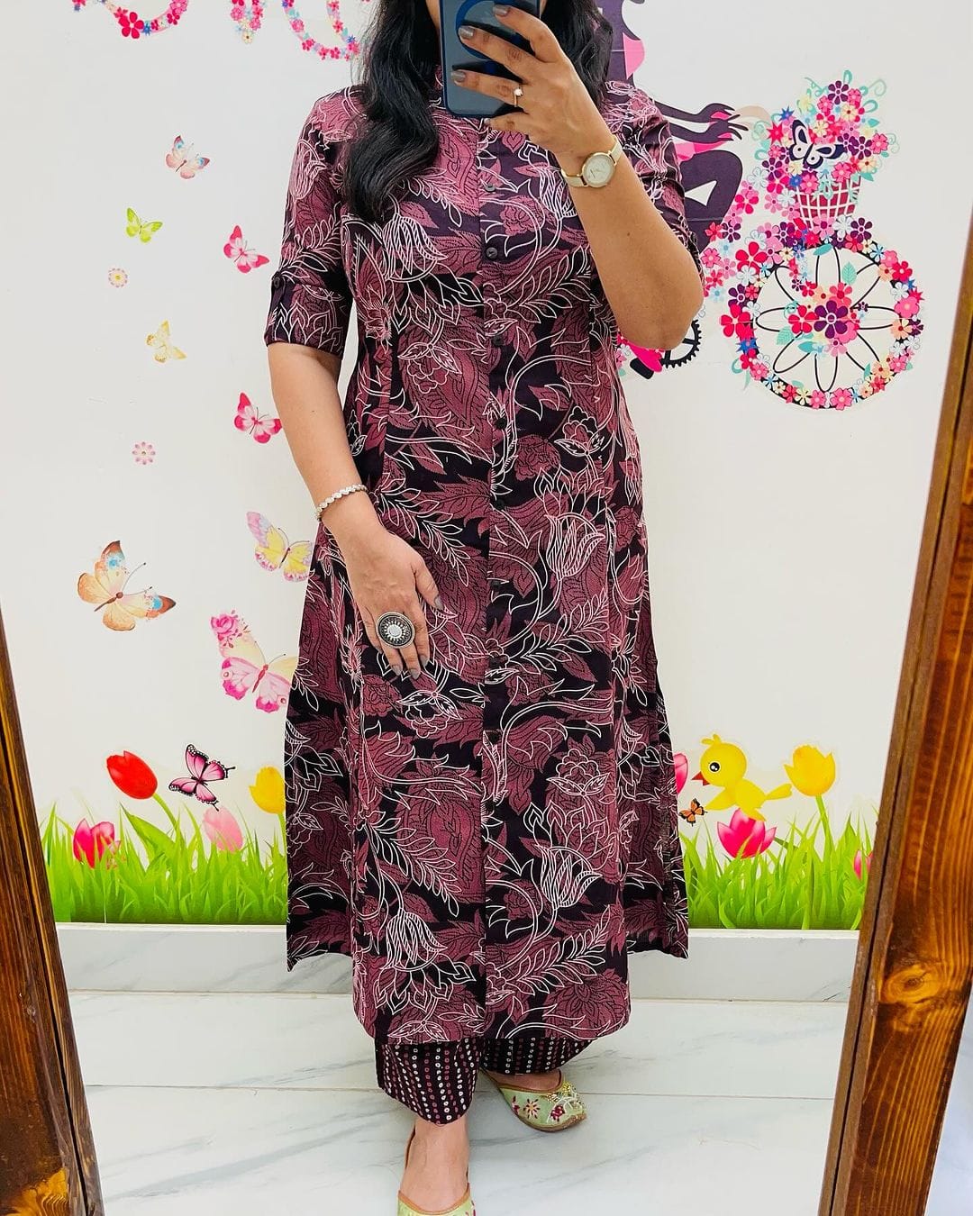 Abstract Floral Fine Cotton Kurti & Palazzo Co-ord Set – Effortless Summer Chic