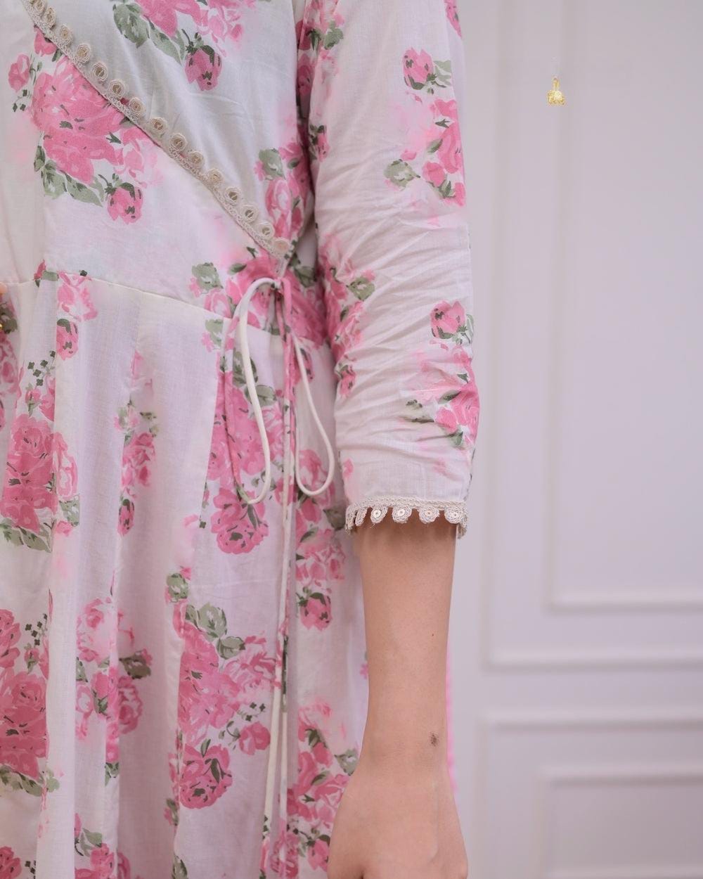 Cotton Angrakha Kurti Pant Set with Kota Doria Dupatta