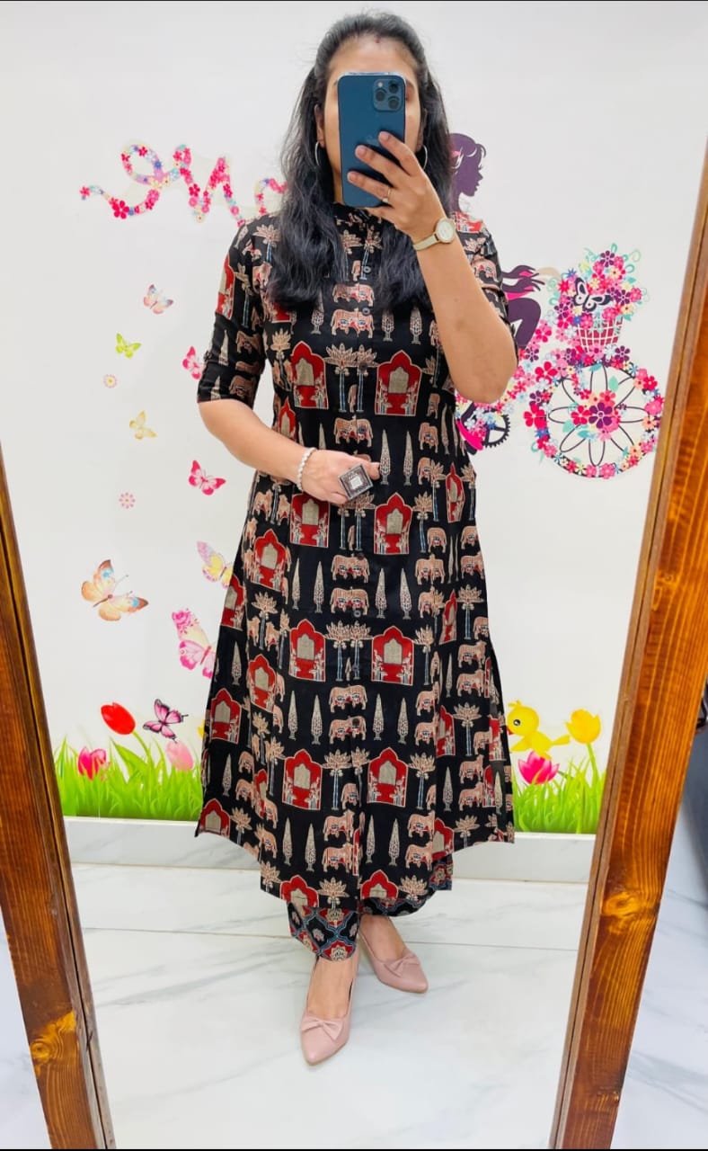 Designer Cotton Co-ord Set with A-Line Kurti and Ankle-Length Pants