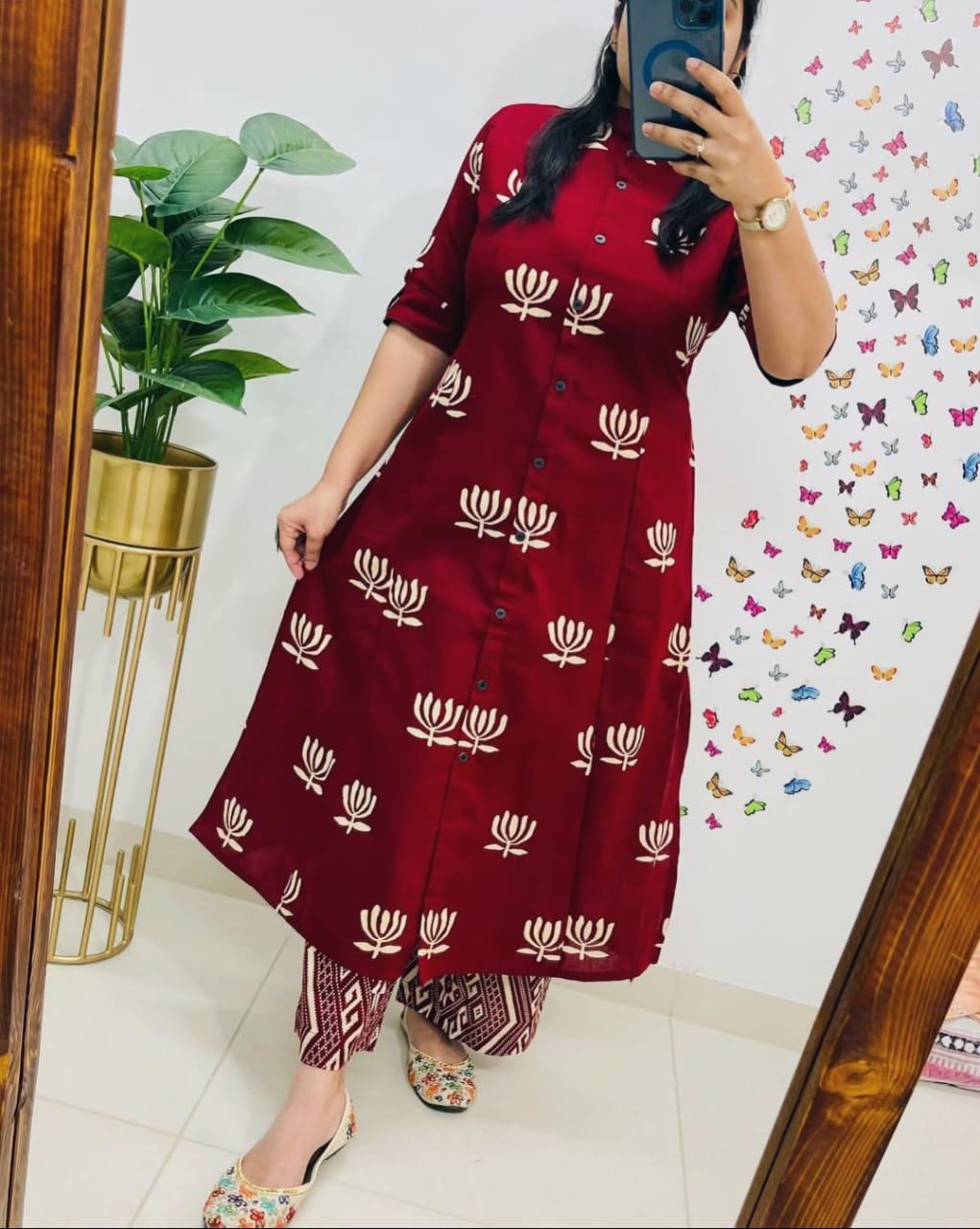 Discharge Print A-Line Co-ord Set in Premium Cotton with Side Pocket