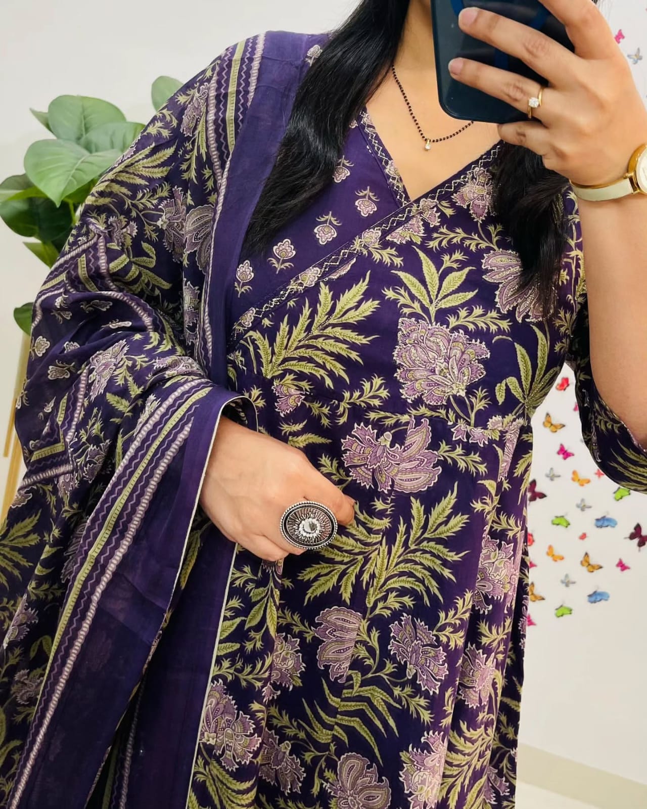 Angrakha Style Anarkali Kurta Set with Embroidery and Cotton Dupatta