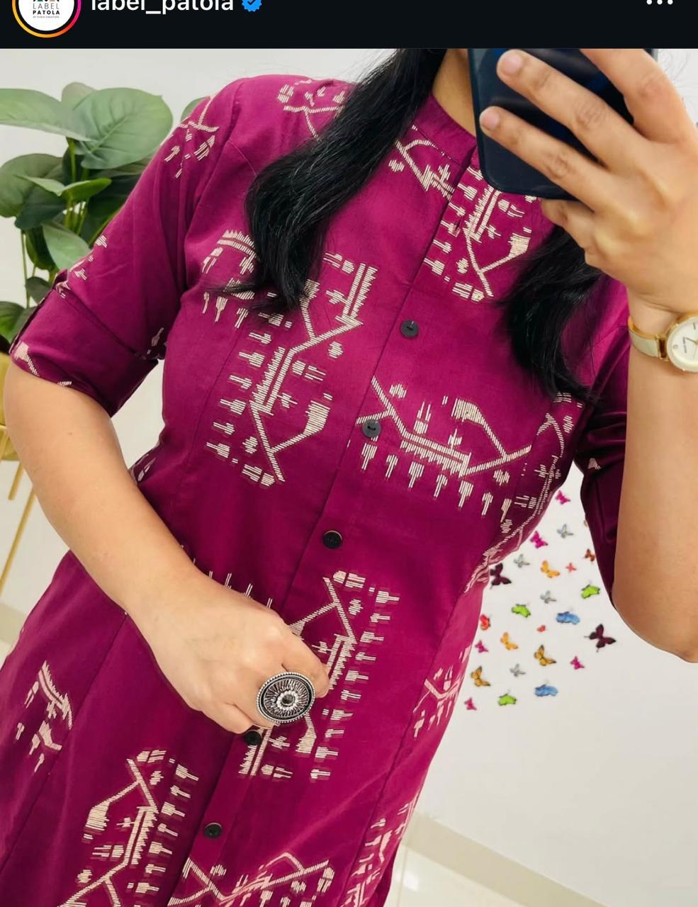 Discharge Print A-Line Cotton Co-ord Set with Pocket Kurti