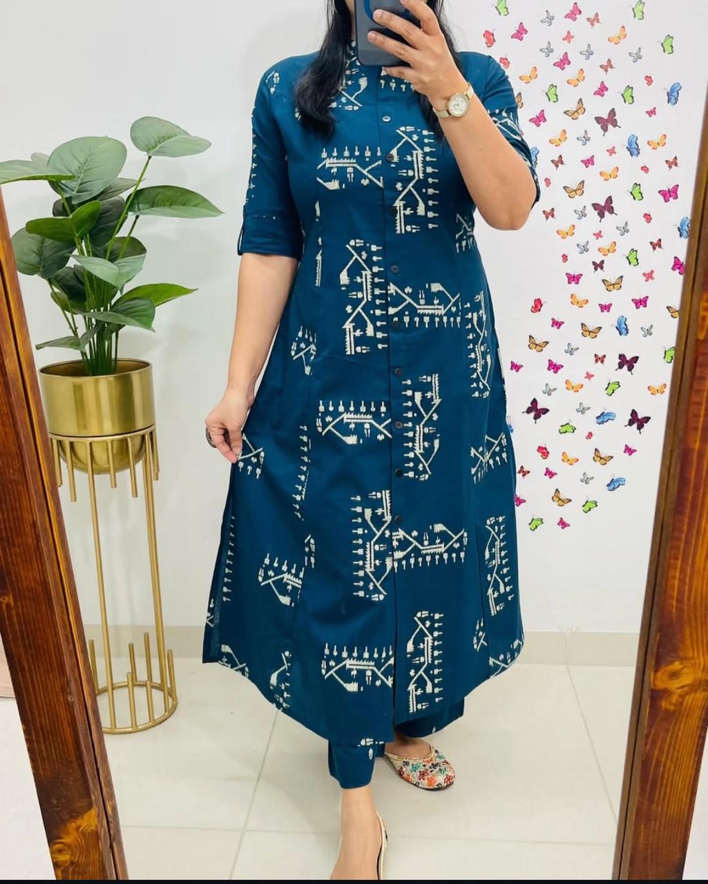 Discharge Print A-Line Cotton Co-ord Set with Pocket Kurti