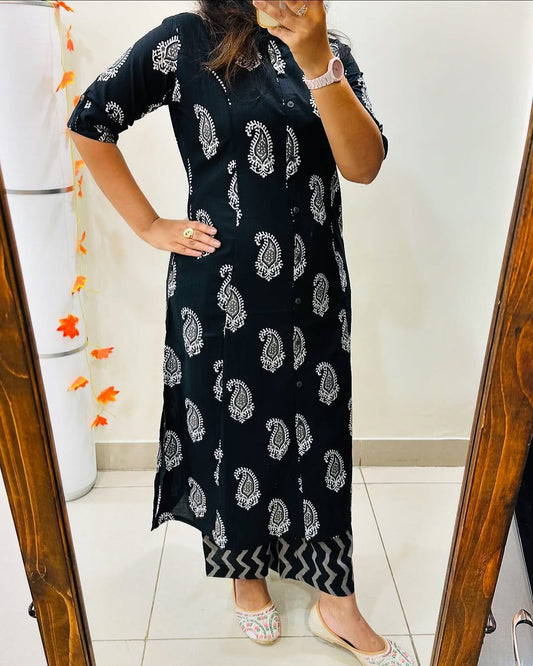 Block Print Cotton Kurti & Palazzo Co-ord Set – Effortless Summer Elegance