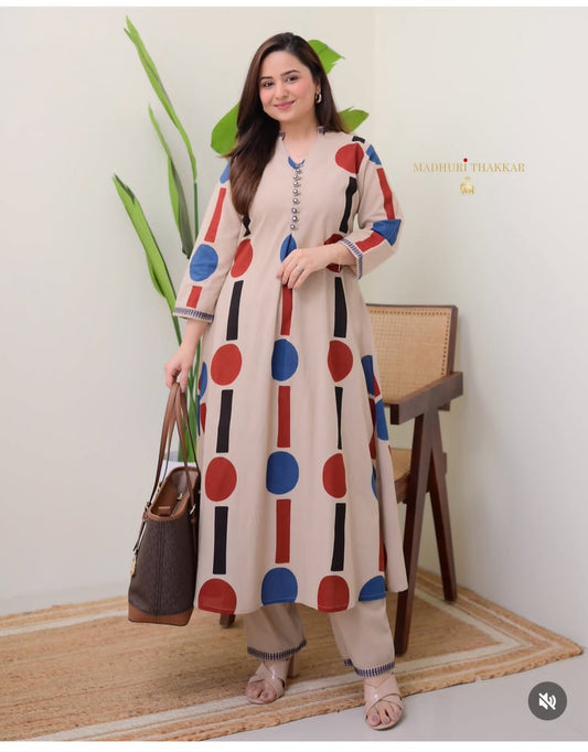 Jaipur Print A-Line Co-ord Set with Border Design in Pure Cotton