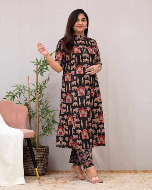 Designer Cotton Co-ord Set with A-Line Kurti and Ankle-Length Pants