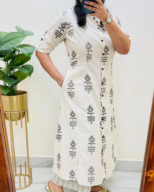 Cotton A-Line Kurti & Pant Co-ord Set – Effortless Summer Style