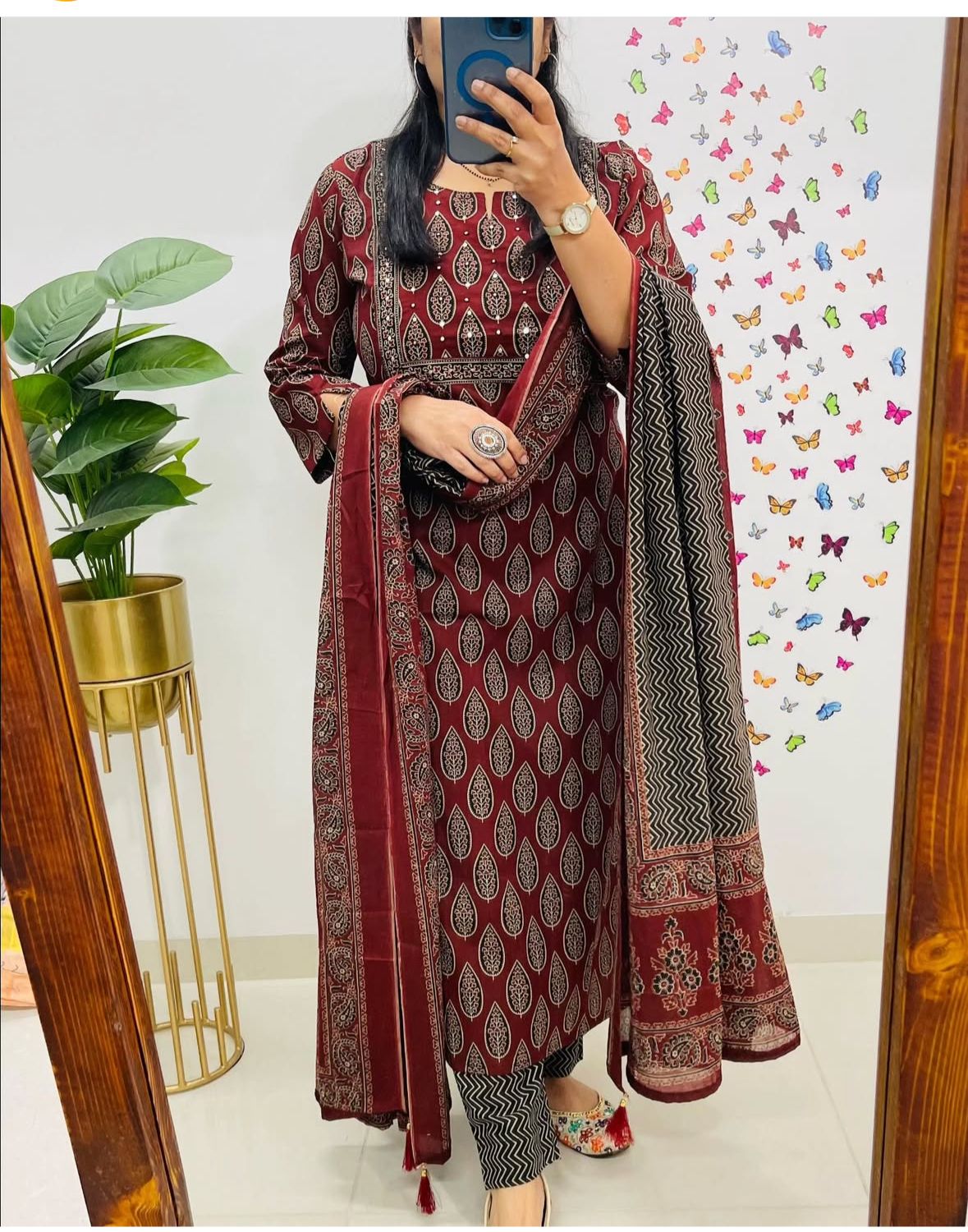 Hand Embroidered Cotton Co-ord Suit Set with Dupatta and Side Detailing