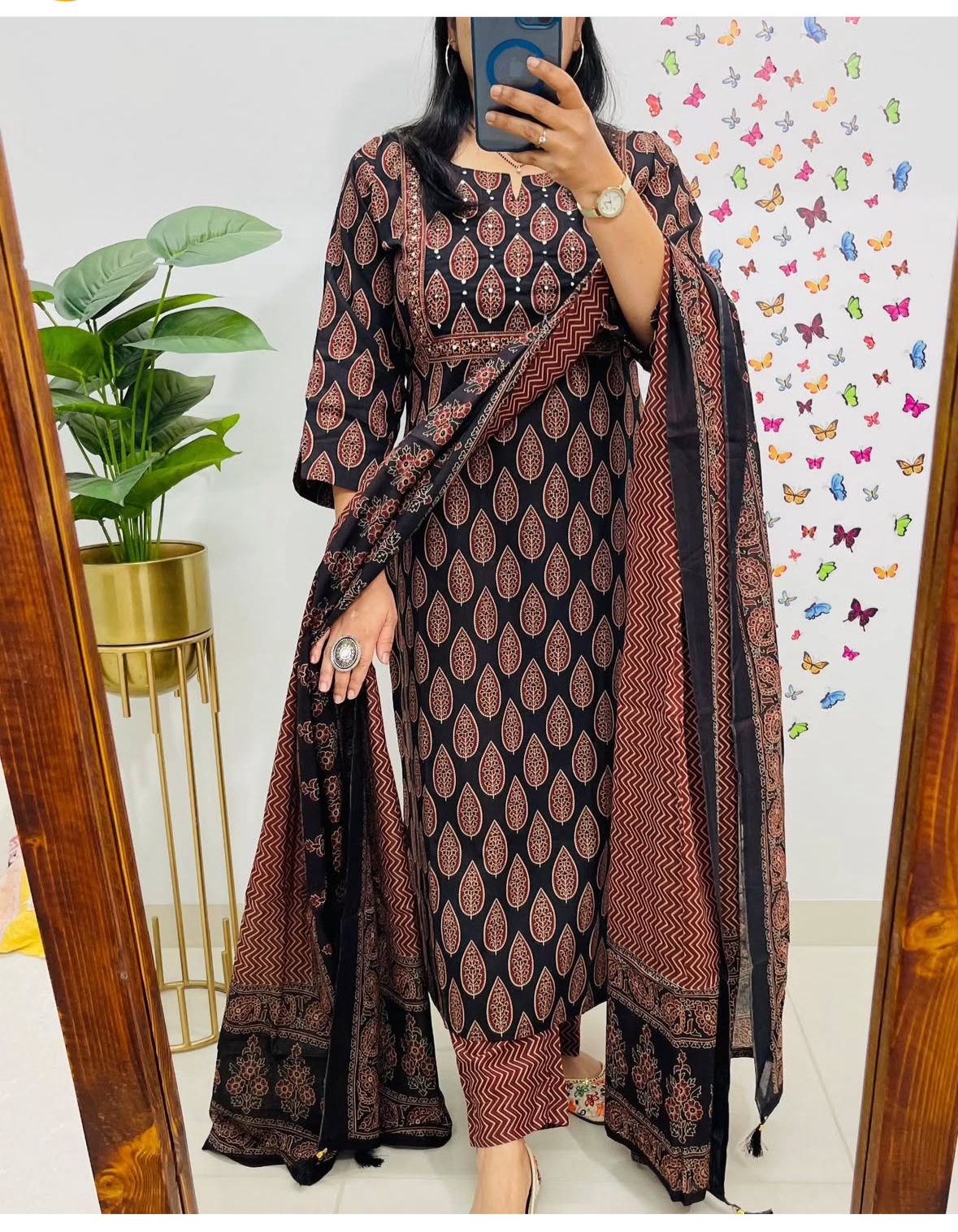 Hand Embroidered Cotton Co-ord Suit Set with Dupatta and Side Detailing