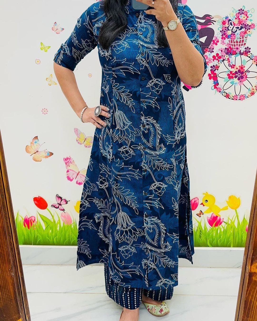 Abstract Floral Fine Cotton Kurti & Palazzo Co-ord Set – Effortless Summer Chic