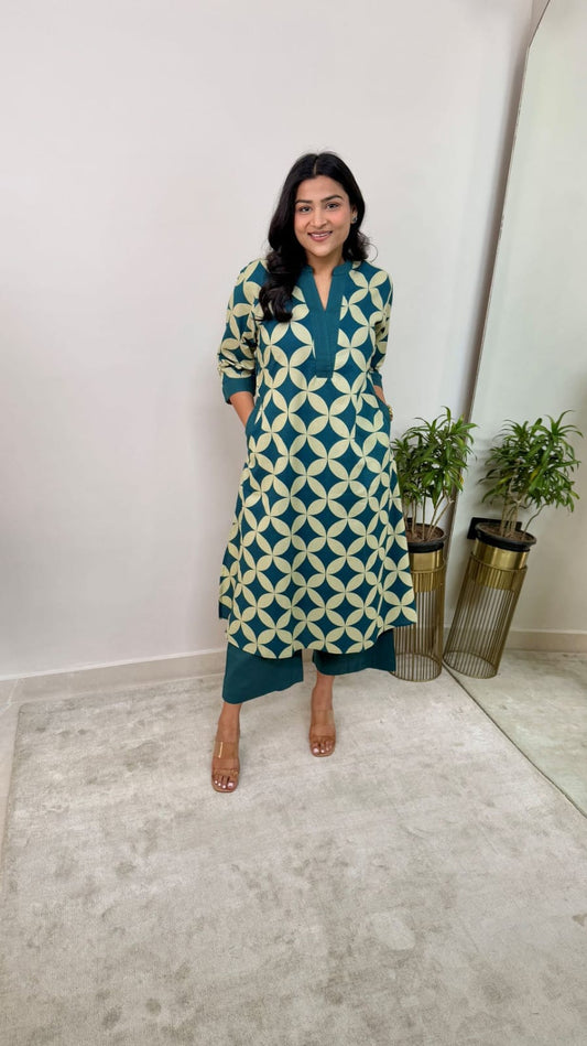 Pure Cotton Floral Kurti & Pant Co-ord Set – Everyday Elegance