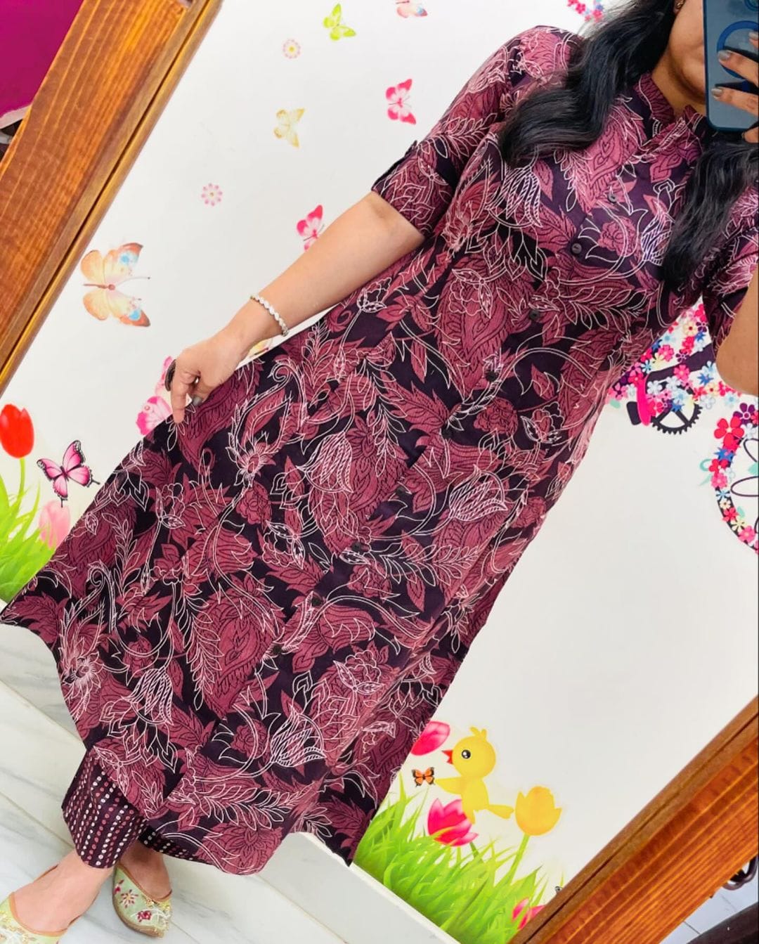 Abstract Floral Fine Cotton Kurti & Palazzo Co-ord Set – Effortless Summer Chic