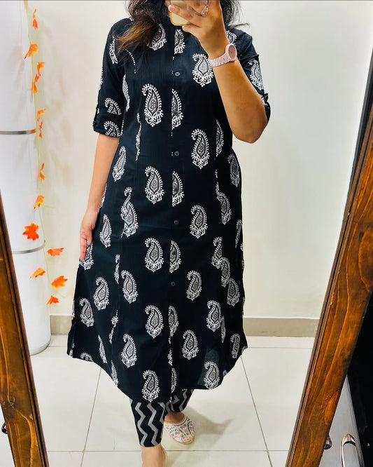 Block Print Cotton Kurti & Palazzo Co-ord Set – Effortless Summer Elegance