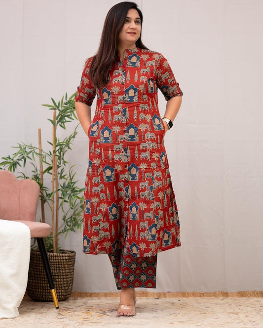 Designer Cotton Co-ord Set with A-Line Kurti and Ankle-Length Pants