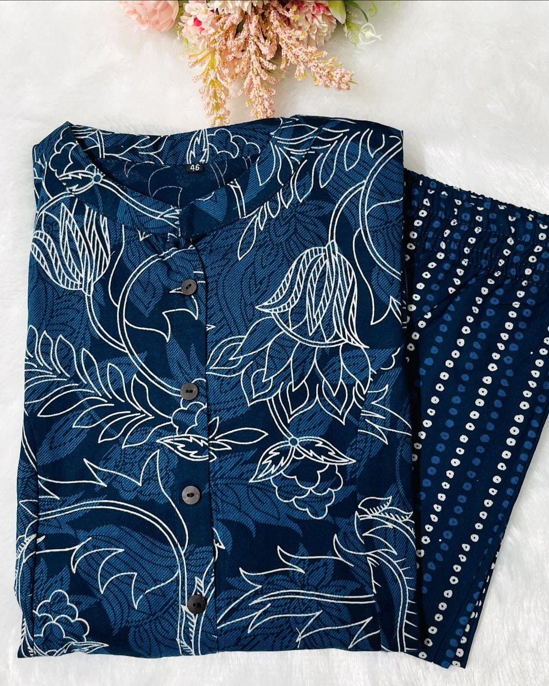 Abstract Floral Fine Cotton Kurti & Palazzo Co-ord Set – Effortless Summer Chic