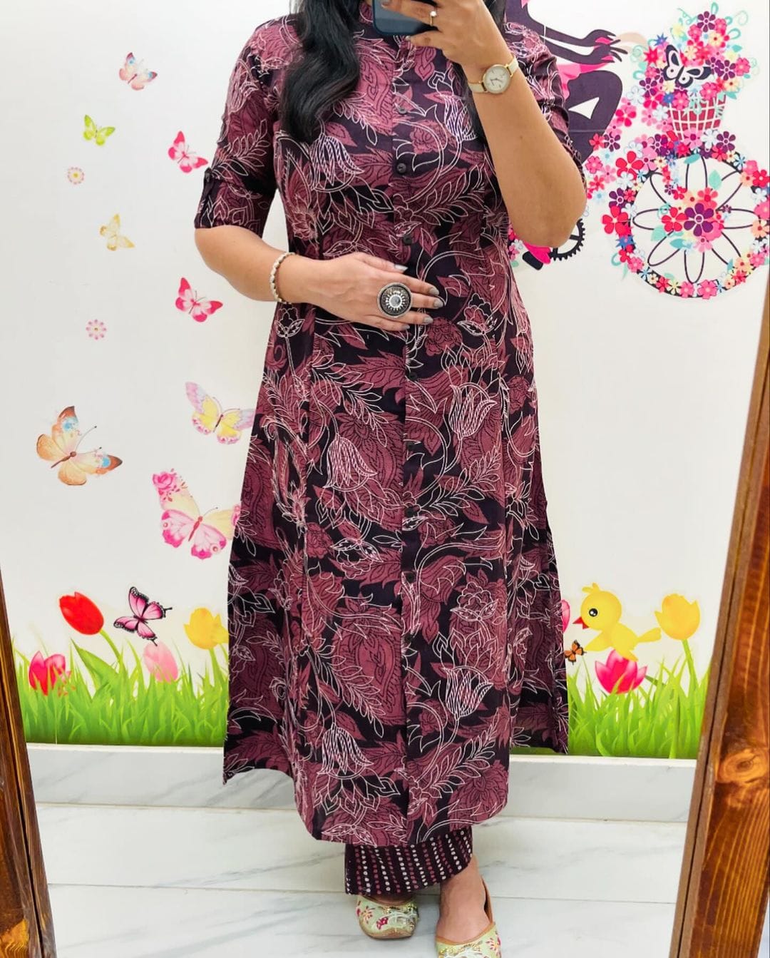 Abstract Floral Fine Cotton Kurti & Palazzo Co-ord Set – Effortless Summer Chic