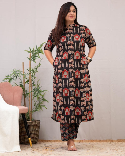Designer Cotton Co-ord Set with A-Line Kurti and Ankle-Length Pants
