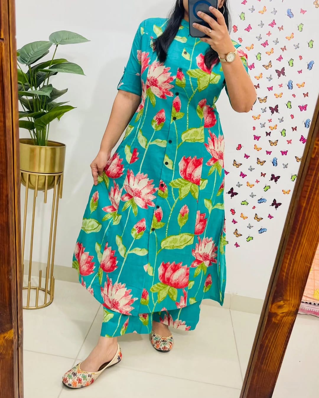 Floral Cotton Kurti Palazzo Co-ord Set – Ethnic Wear for Women