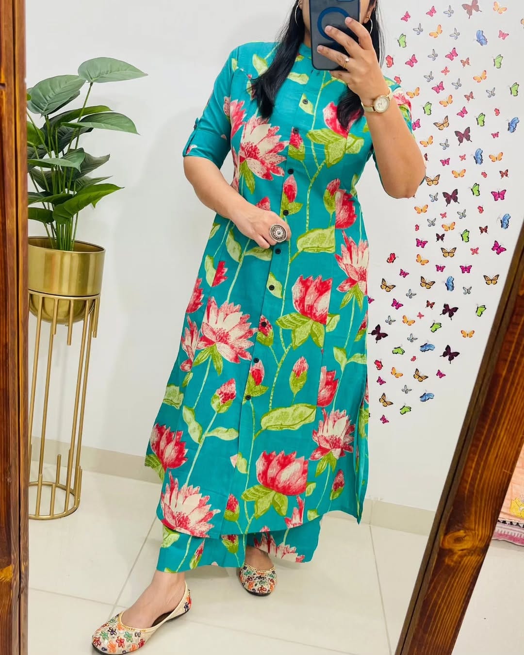 Floral Cotton Kurti Palazzo Co-ord Set – Ethnic Wear for Women