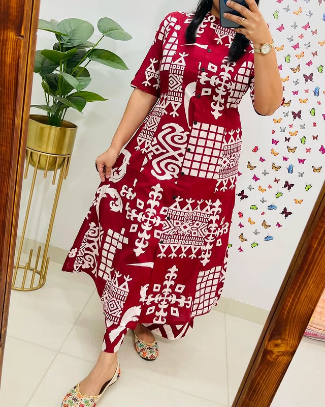 Premium Cotton A-Line Kurti & Pant Co-ord Set – Summer Ethnic Elegance