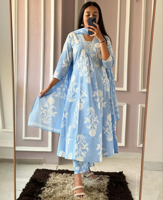 Women's Summer Cotton Suit Set with Embroidery & Printed Dupatta