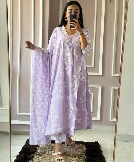 Women's Summer Cotton Suit Set with Embroidery & Printed Dupatta