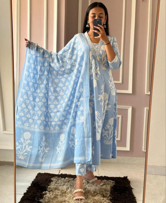 Women's Summer Cotton Suit Set with Embroidery & Printed Dupatta