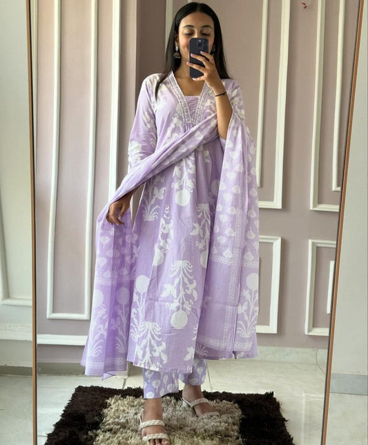 Women's Summer Cotton Suit Set with Embroidery & Printed Dupatta