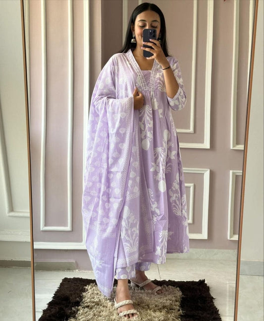 Women's Summer Cotton Suit Set with Embroidery & Printed Dupatta