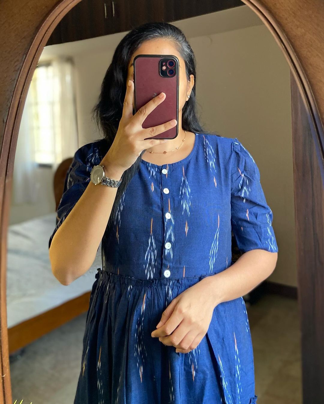 Ikkat Print Cotton Full Flare Middy Dress – Pure Cotton, Multiple Colors
