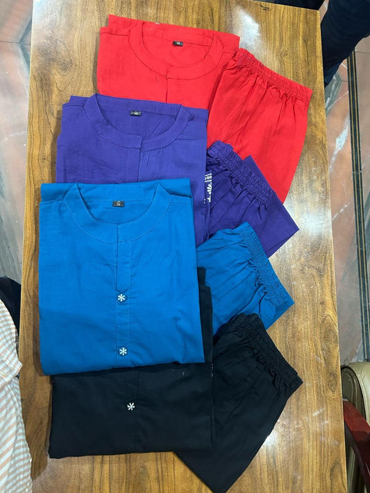 Embroidered A-Line Cotton Co-ord Set with Ankle-Length Pant