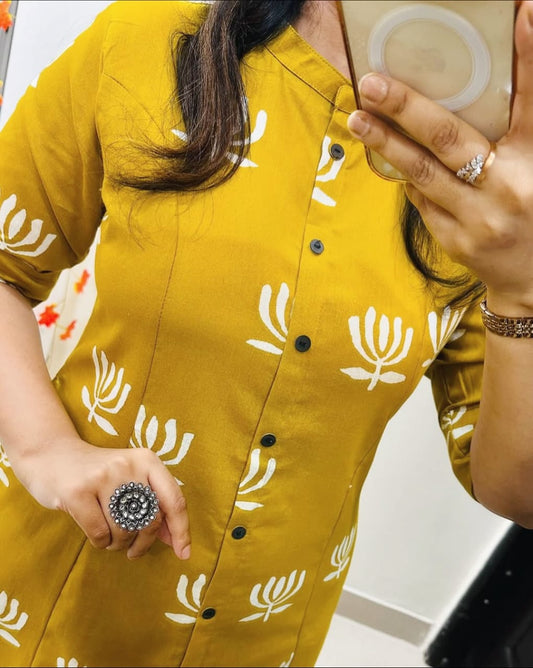 Discharge Print A-Line Co-ord Set in Premium Cotton with Side Pocket