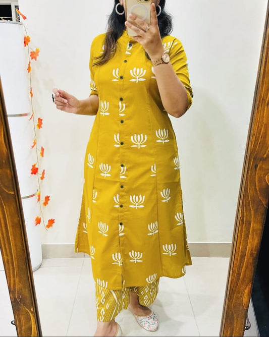 Discharge Print A-Line Co-ord Set in Premium Cotton with Side Pocket