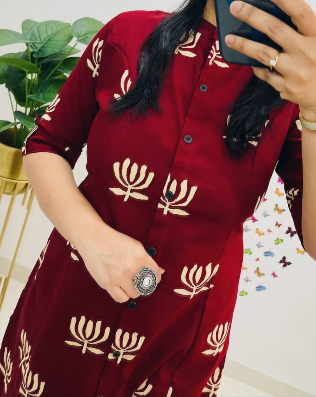 Discharge Print A-Line Co-ord Set in Premium Cotton with Side Pocket