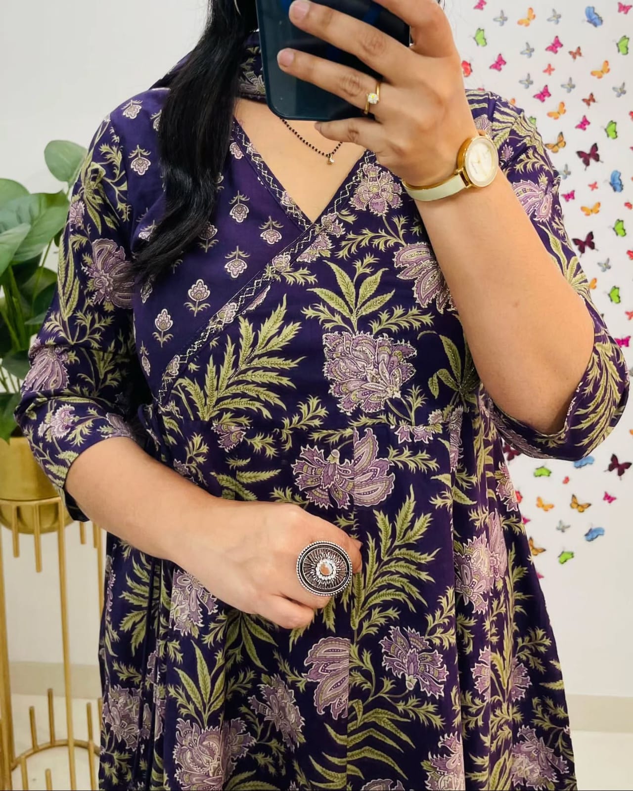 Angrakha Style Anarkali Kurta Set with Embroidery and Cotton Dupatta