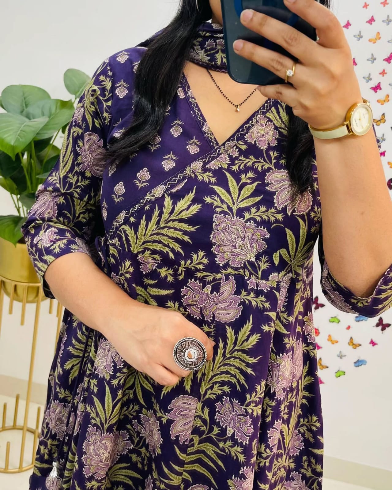 Angrakha Style Anarkali Kurta Set with Embroidery and Cotton Dupatta