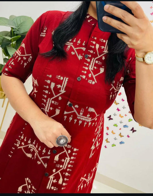 Discharge Print A-Line Cotton Co-ord Set with Pocket Kurti